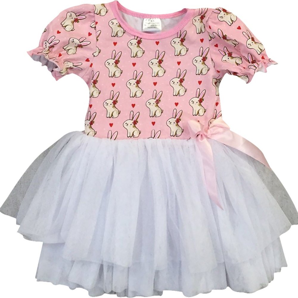 Little Toddler Girl Dress Kids Rabbit Bunny Heart Tutu Tulle Easter Girl Dress